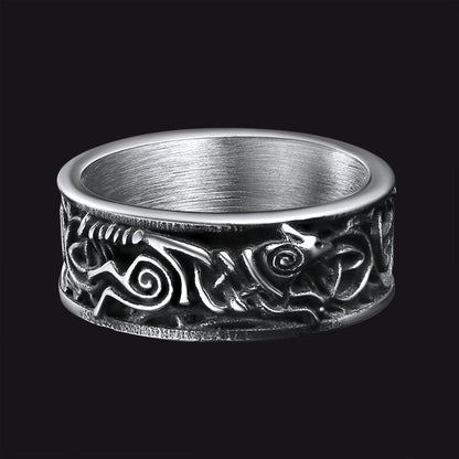 Norse Viking Celtic Wolf Ring Band for