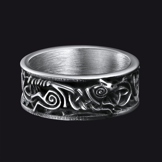 Norse Viking Celtic Wolf Ring Band for