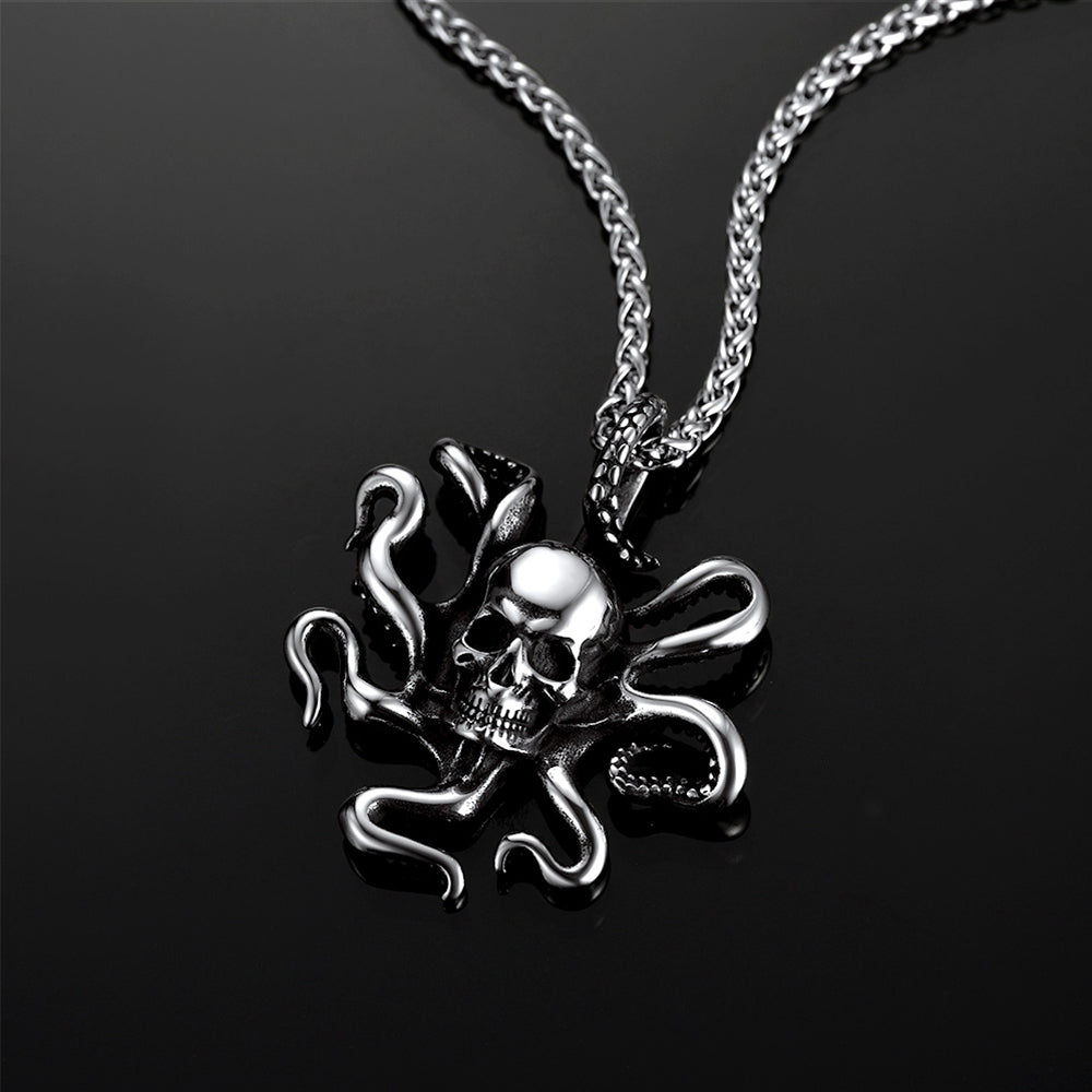 Gothic Octopus Skull Necklace for