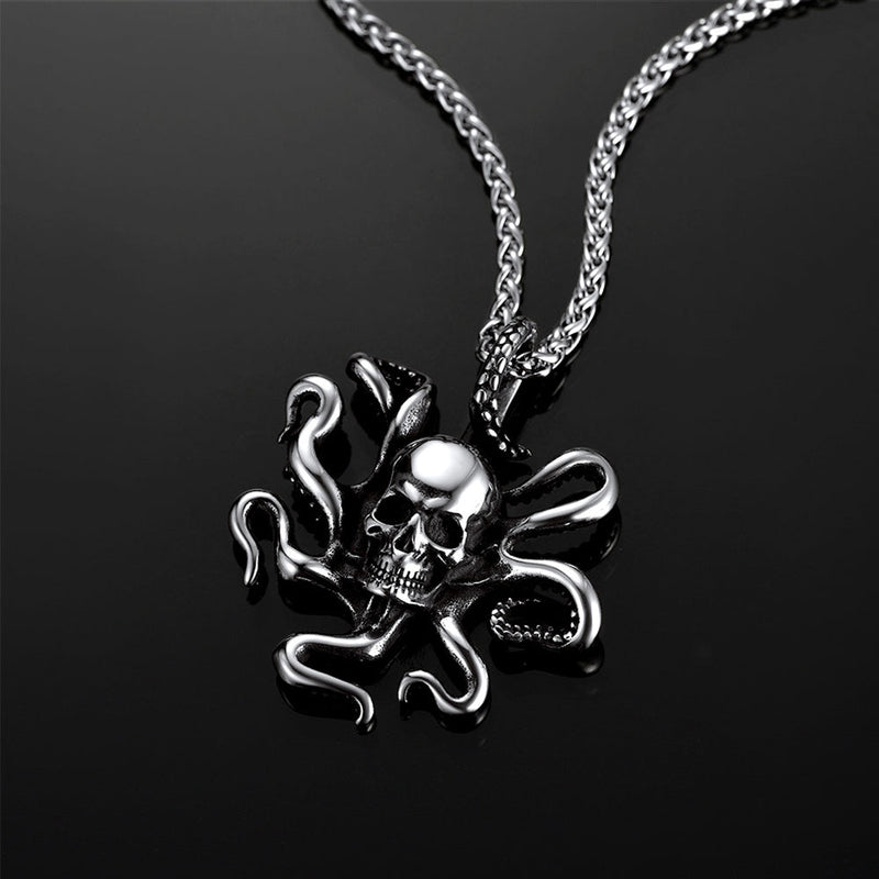 Gothic Octopus Skull Necklace for