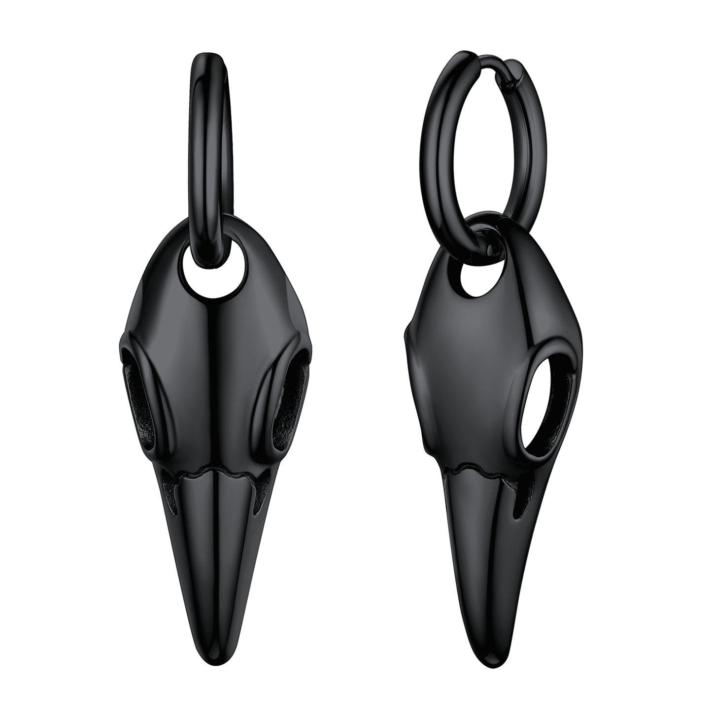 Gothic Raven Skull Dangle Hoop Earrings for