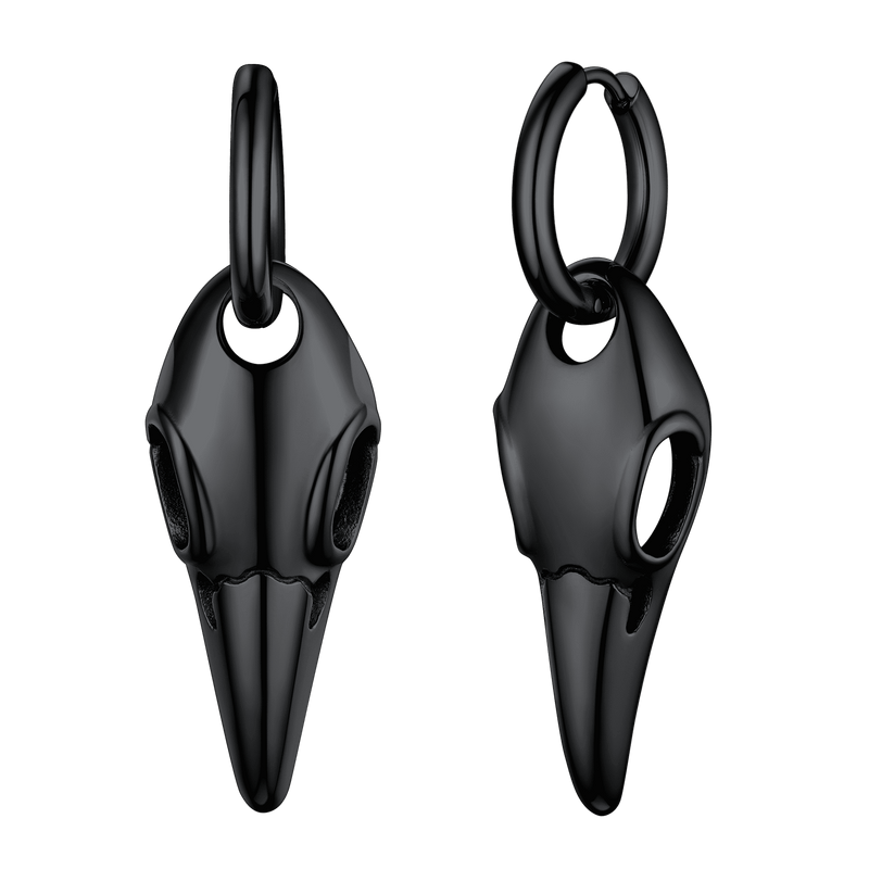 Gothic Raven Skull Dangle Hoop Earrings for