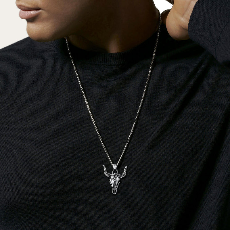 Flash Satanic Bull Cow Skull Necklace With Invert Pentagram for