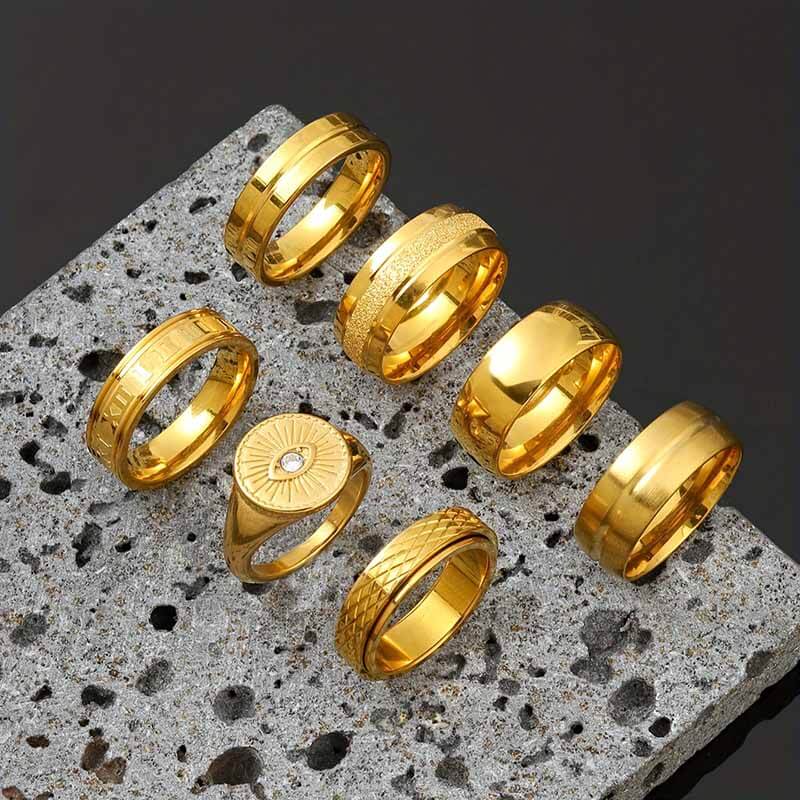 7pcs Simple Gold Demon Eye Versatile Stainless Steel Ring Set