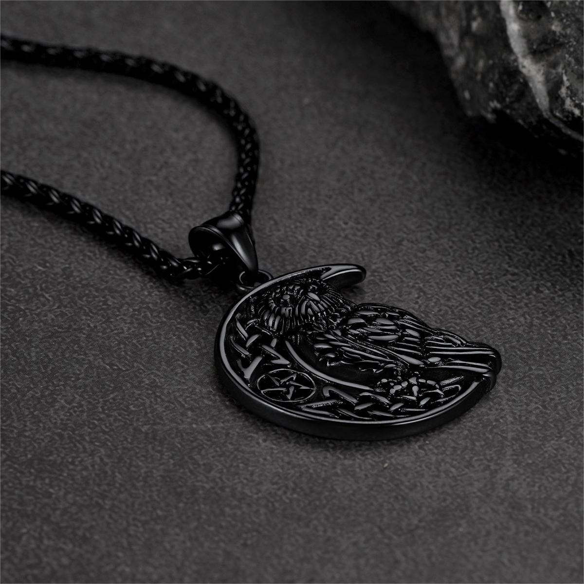 Viking Celtic Crescent Moon Owl Necklace for