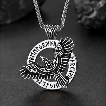 Viking Odin's Raven Necklace for With Runes