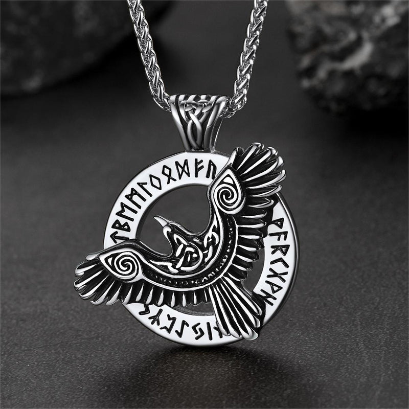 Viking Odin's Raven Necklace for With Runes