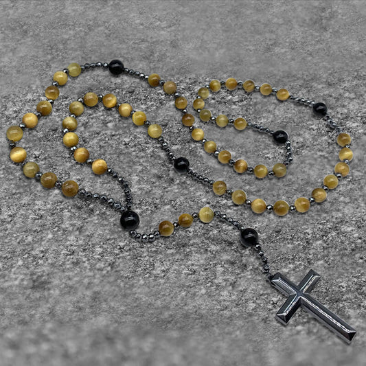 80 Cm Cross Stone Bead Biker Rosary Necklace