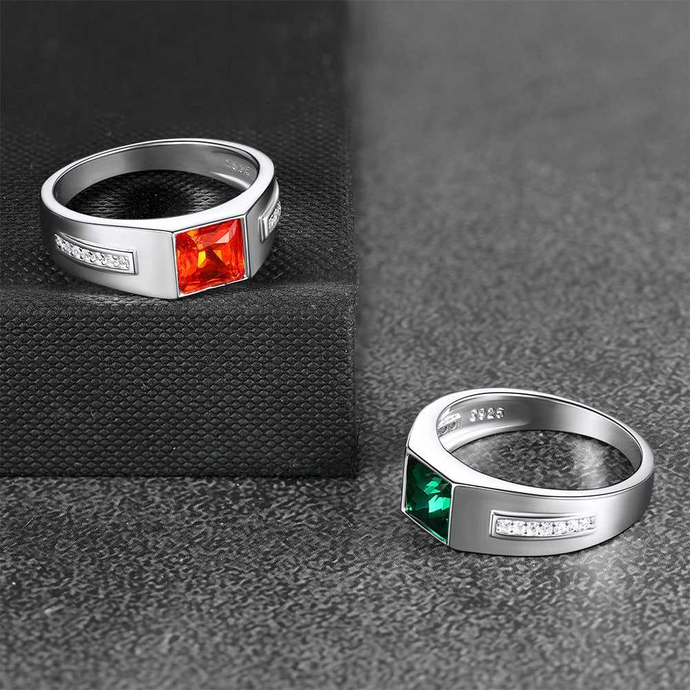 Sterling Silver Birthstone Wedding Band Ring for
