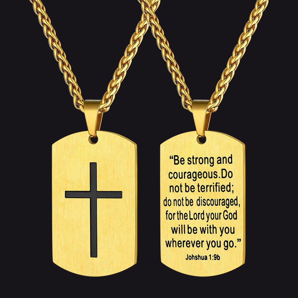 Christian Joshua 1:9 Dog Tag Cross Necklace for