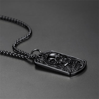 Gothic Skull Dog Tag Pendant Necklace for