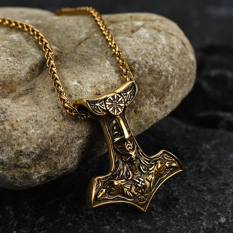 Viking Thor's Hammer Necklace Odin Mjolnir Pendant for