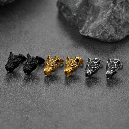 Viking Wolf Stud Earrings for