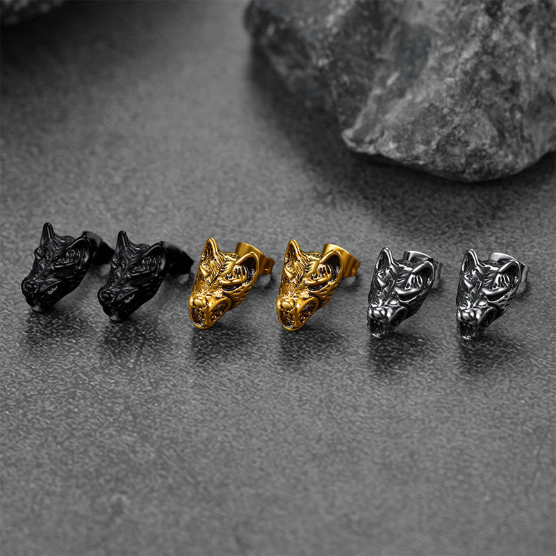 Viking Wolf Stud Earrings for