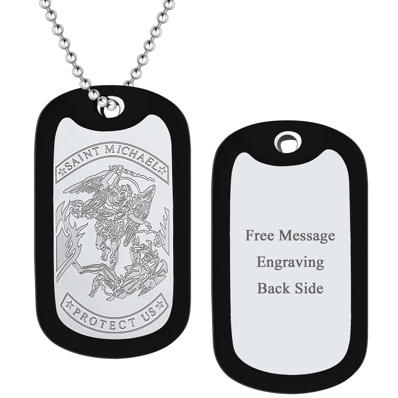 Engraved Military Saint Michael Necklace Dog Tag for
