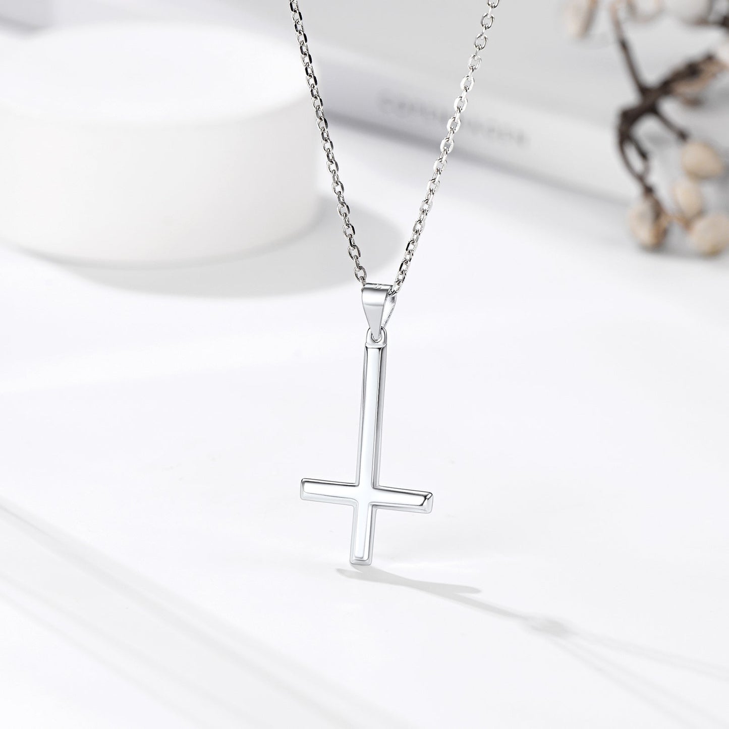 925 Sterling Silver Upside Down Inverted Cross Necklace for