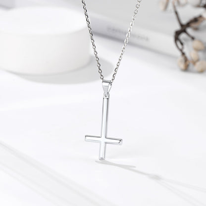 925 Sterling Silver Upside Down Inverted Cross Necklace for