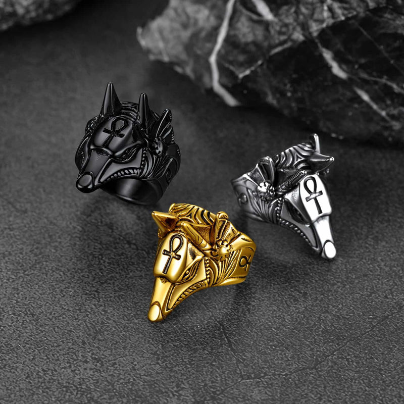 Ancient Egyptian Anubis Ring With Ankh Cross for