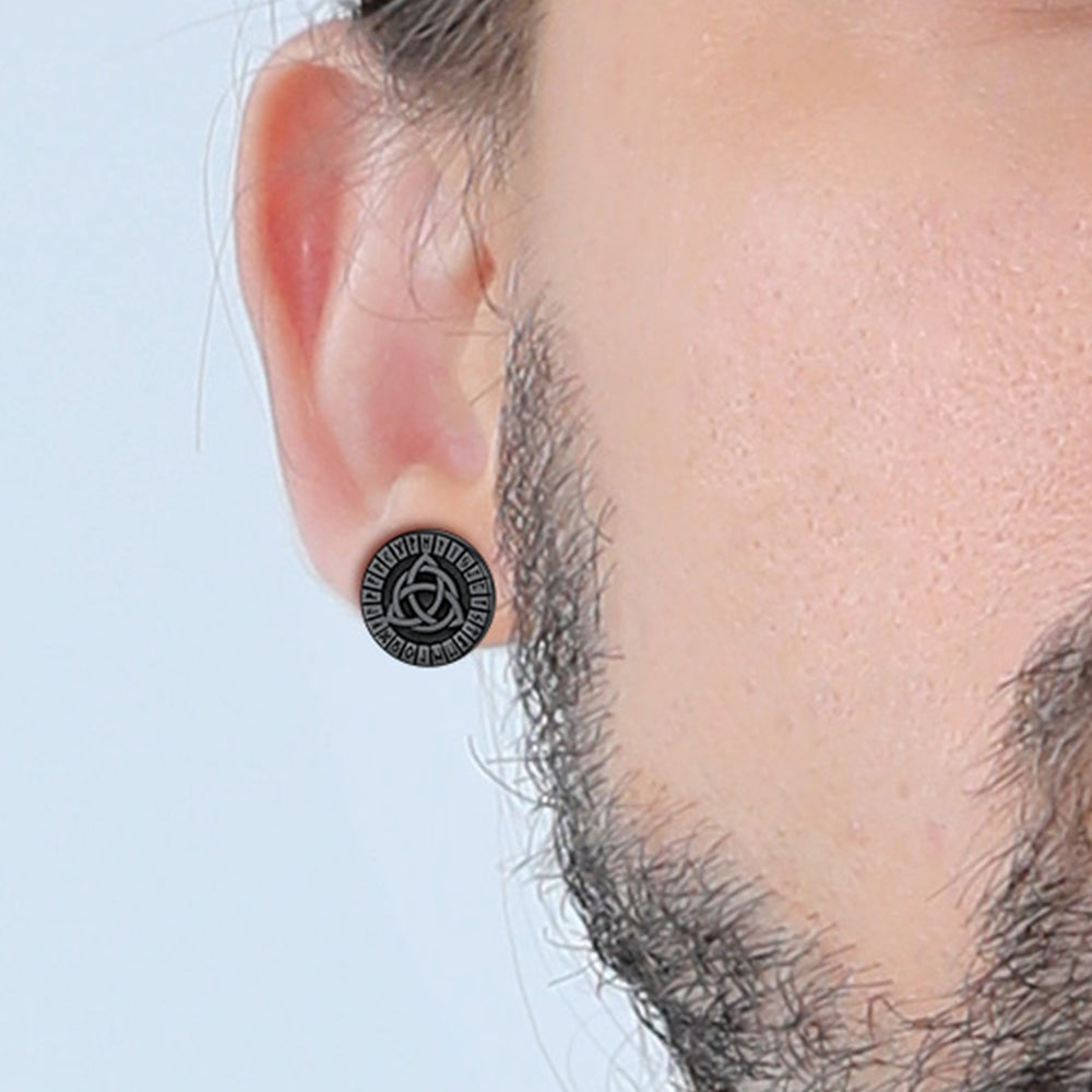Viking Celtic Knot With Rune Stud Earrings for