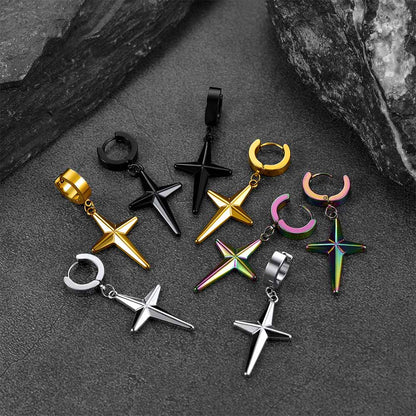 Flash Star Cross Dangle Hoop Earrings for