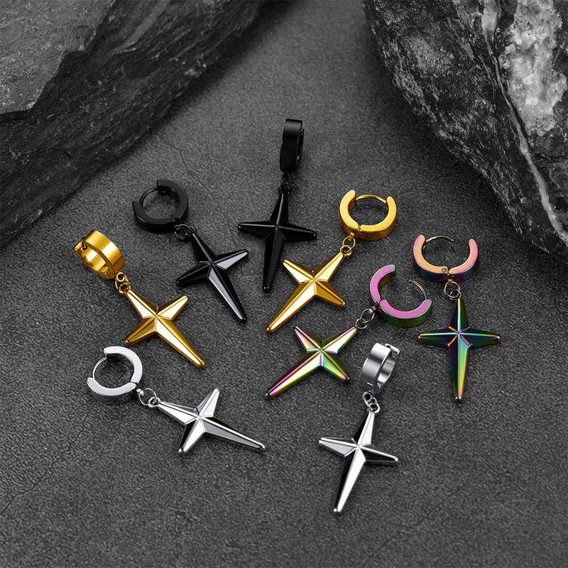 Flash Star Cross Dangle Hoop Earrings for