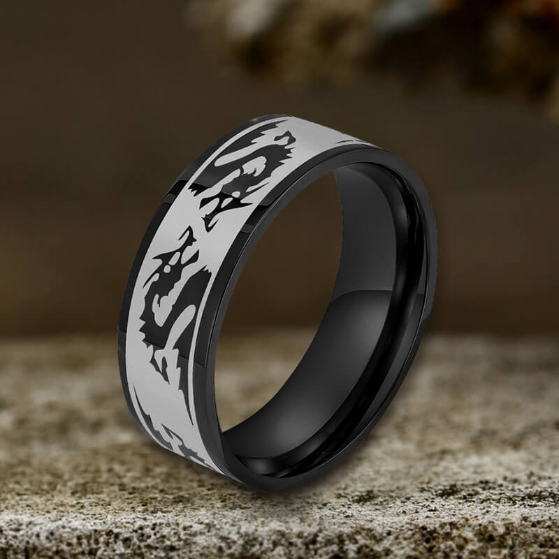 8 Mm Dragon Shadow Stainless Steel Ring