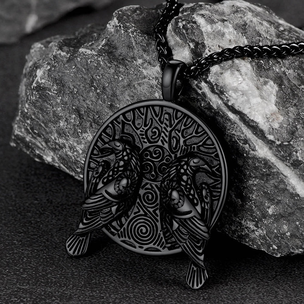 Viking Huginn and Muninn Ravens Coin Necklace for