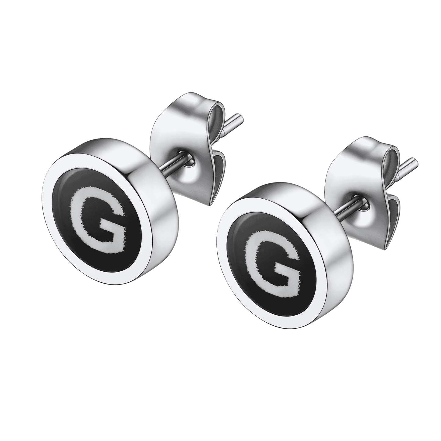 Personalized Black Enamel Initial Letter Stud Earrings for