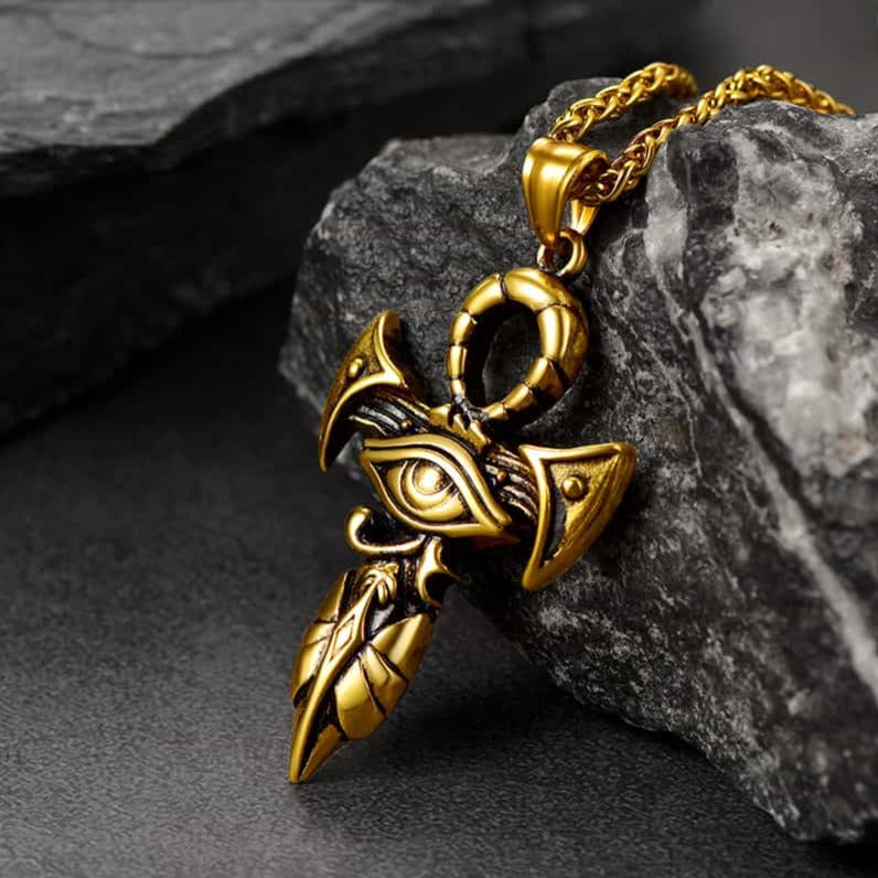 Egyptian Ankh Cross Necklace With Eye of Horus for