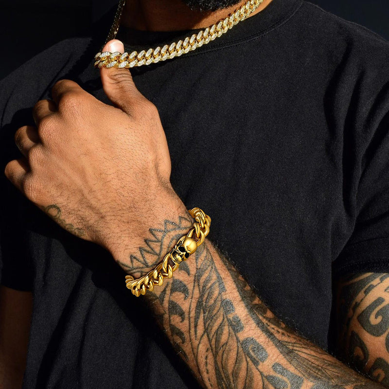 Gothic Heavy Cuban Chain Skull Bracelet for in Stainless Steel