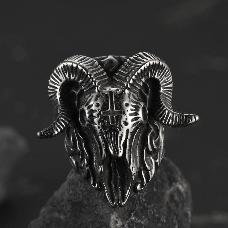 Faithheart Stainless Steel Satan Baphomet Goat Ring for