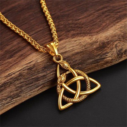 Ouroboros Celtic Knot Snake Pendant Necklace