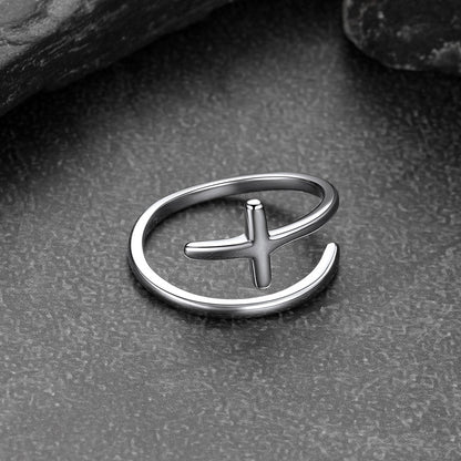 Sterling Silver Sideways Cross Ring Adjustable Open Ring for