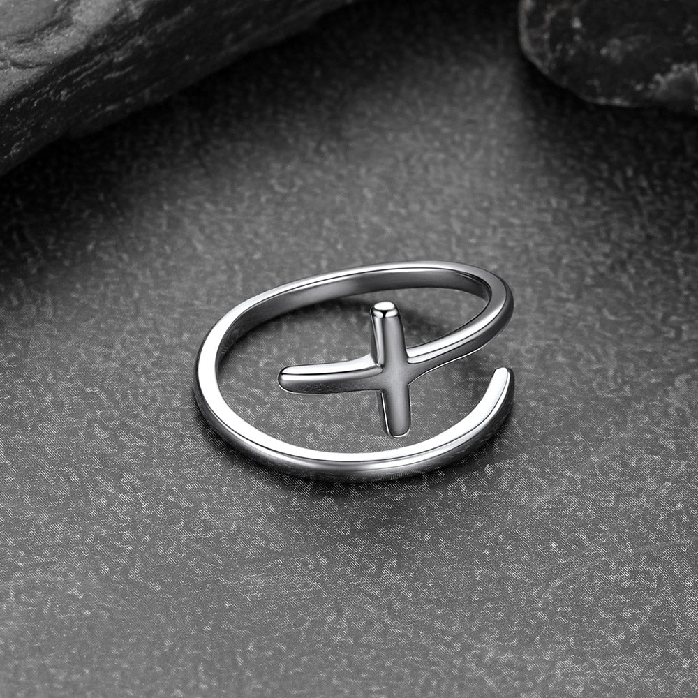Sterling Silver Sideways Cross Ring Adjustable Open Ring for