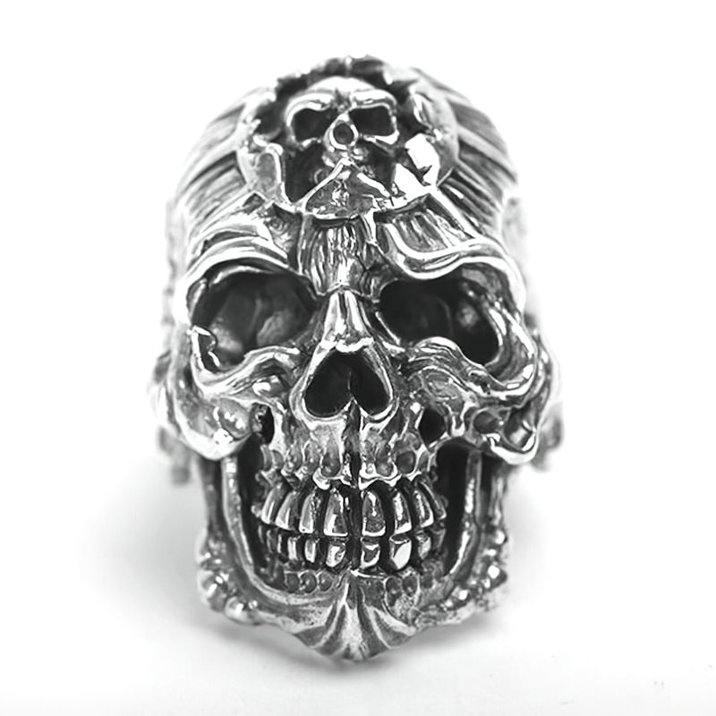 925 Sterling Silver Devil Skull Ring / Rock Style Skull Ring / Biker Jewelry