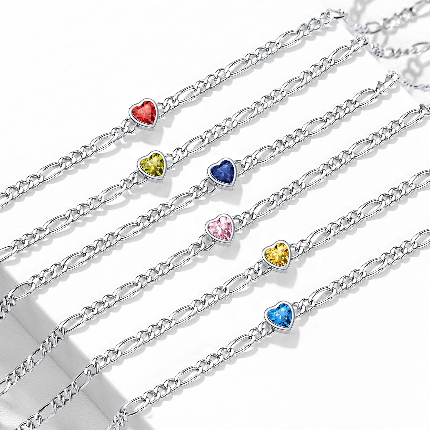 Personalized Sterling Silver Birthstone Dainty Heart Anklet for