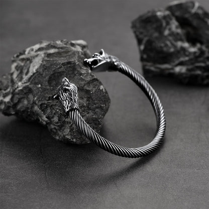 Viking Wolf Head Arm Ring Cuff Bracelet for