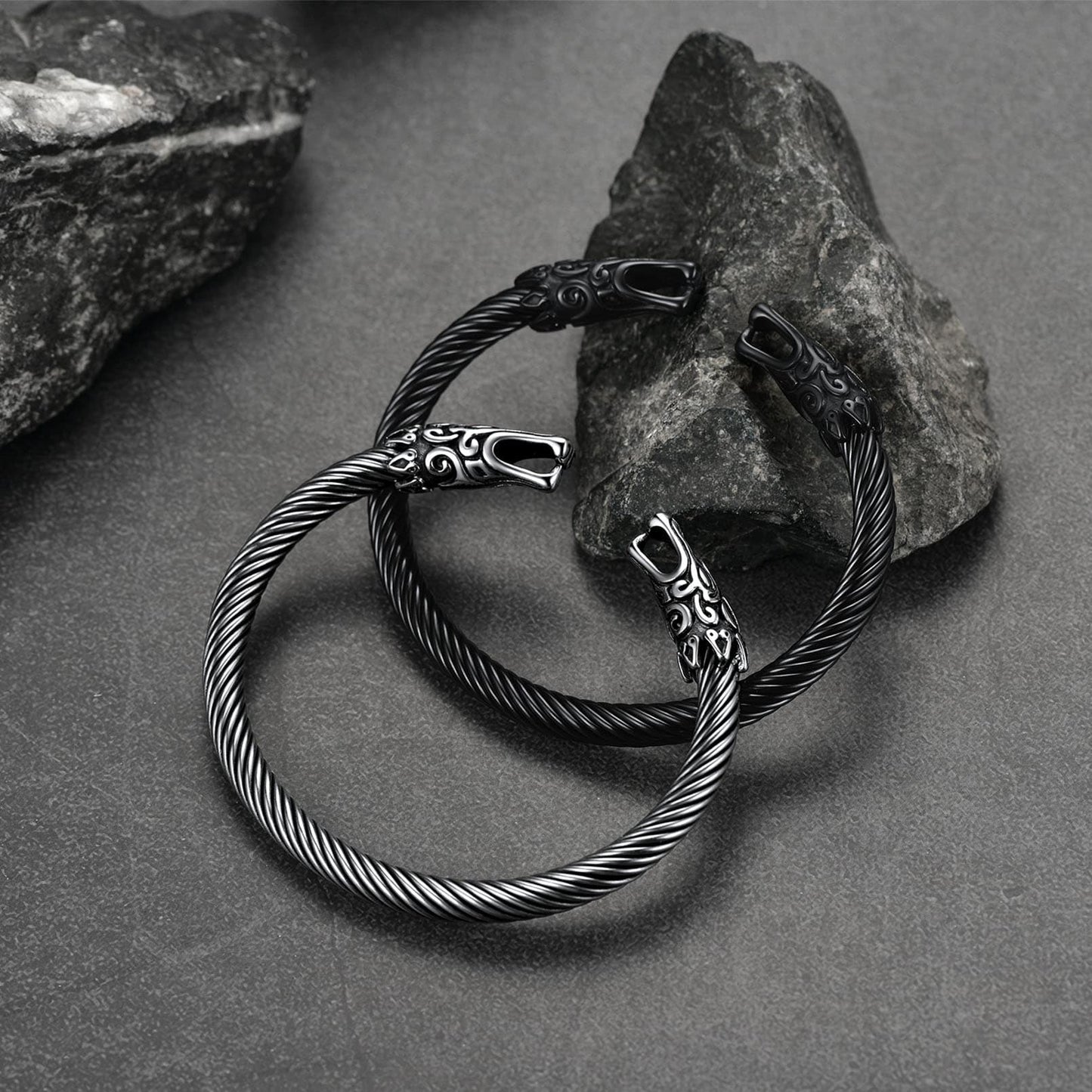 Viking Bracelet Norse Wolf Heads Cuff Bangle for