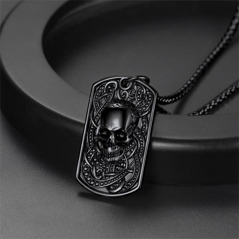 Gothic Skull Dog Tag Pendant Necklace for
