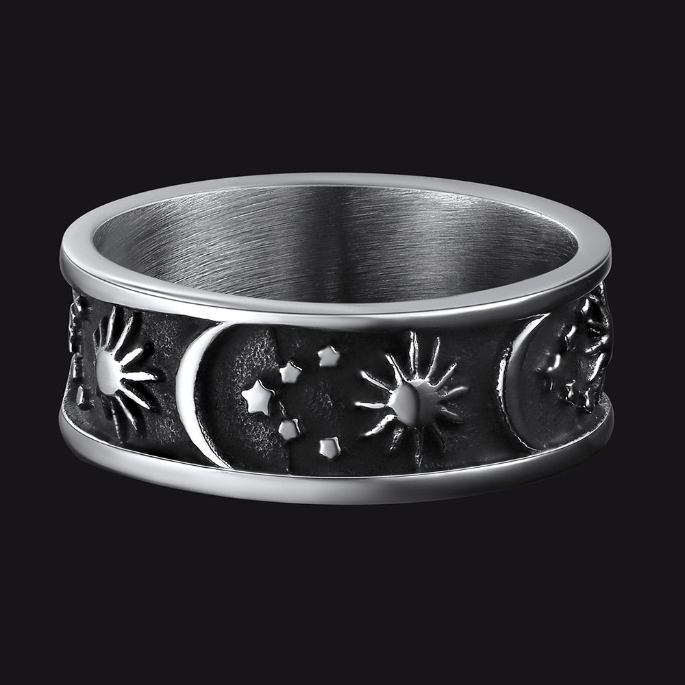Stainless Steel Sun Moon Star Band Ring for