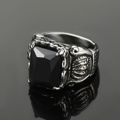 Crystal Crown Black Onyx Ring for