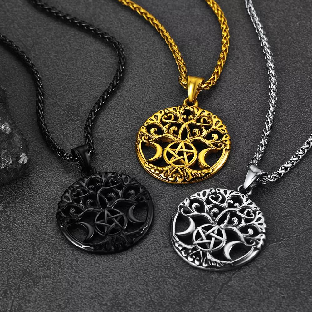 Pentacle Moon Tree of Life Necklace for