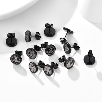 Viking Black Stud Earrings Set for 6 Pairs