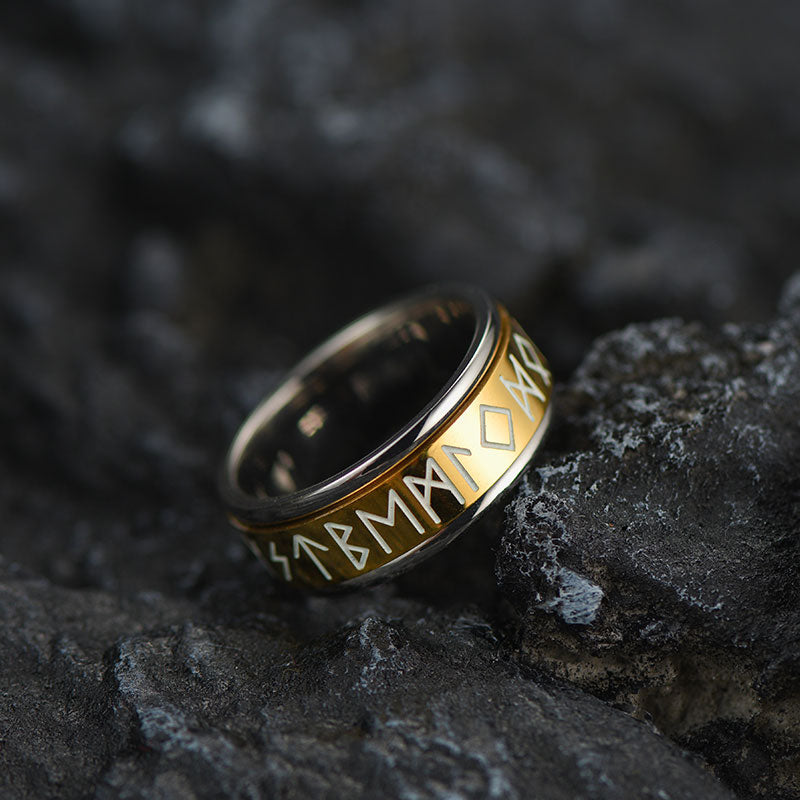 Viking Runes Fidget Anxiety Stainless Steel Ring for Couple
