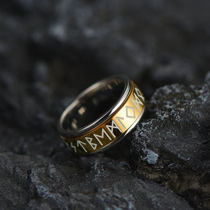 Viking Runes Fidget Anxiety Stainless Steel Ring for Couple