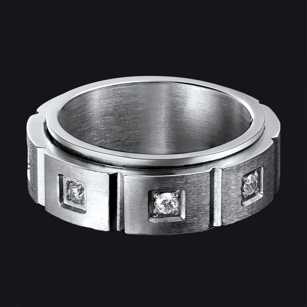 Flash Zircon Rotatable Fidget Ring for Anxiety Stainless Steel