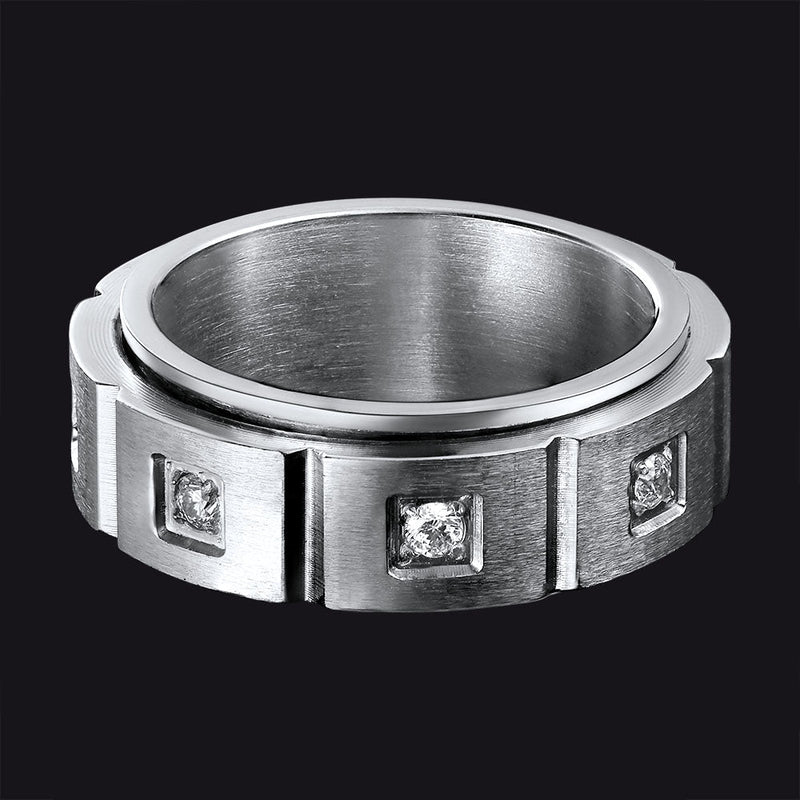 Flash Zircon Rotatable Fidget Ring for Anxiety Stainless Steel