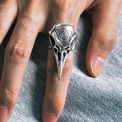 Viking Raven Skull Ring With Celtic Knot for