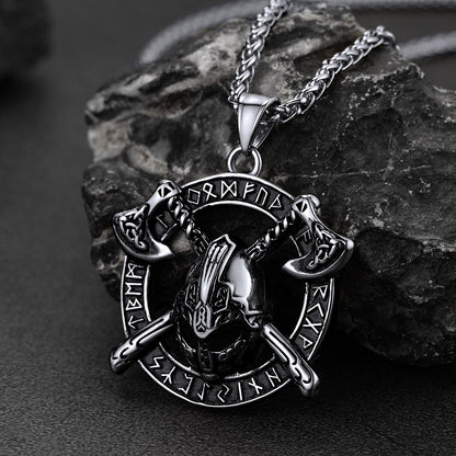 Flash Viking Axe Helmet Pendant Necklace for With Runes
