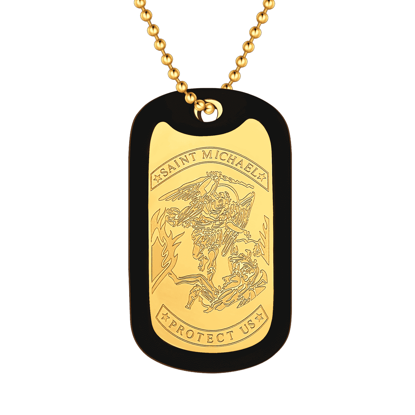 Engraved Military Saint Michael Necklace Dog Tag for